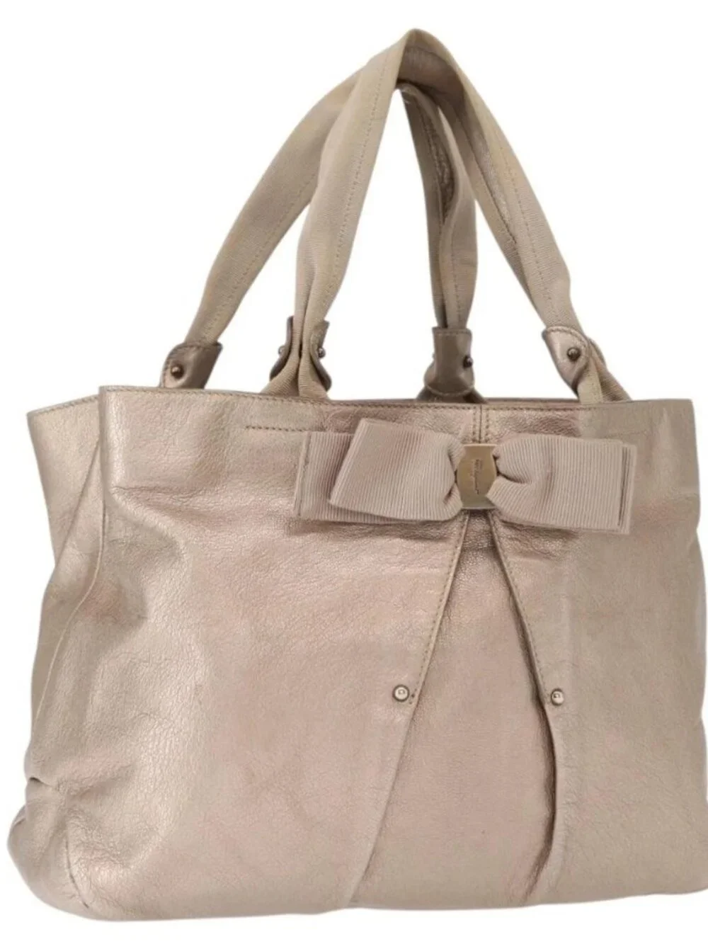 Salvatore Ferragamo Vala Tote Bag Leather Beige Auth BA9685